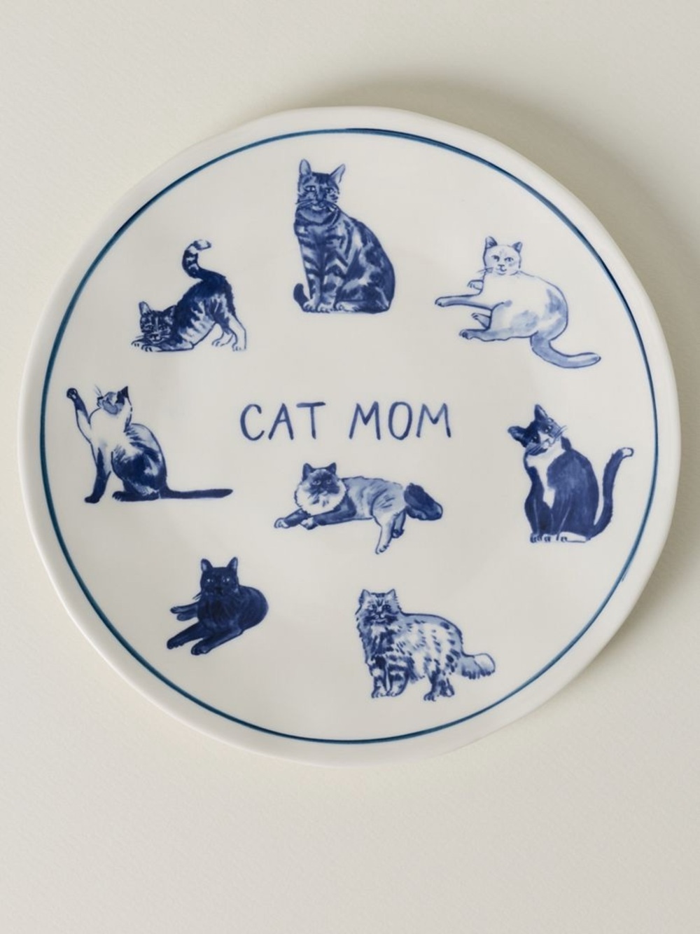 Anthropologie Cat Print Chambray Mug, Plate, Kitchen Towel Set in Cream and Navy - Picture 2 of 10